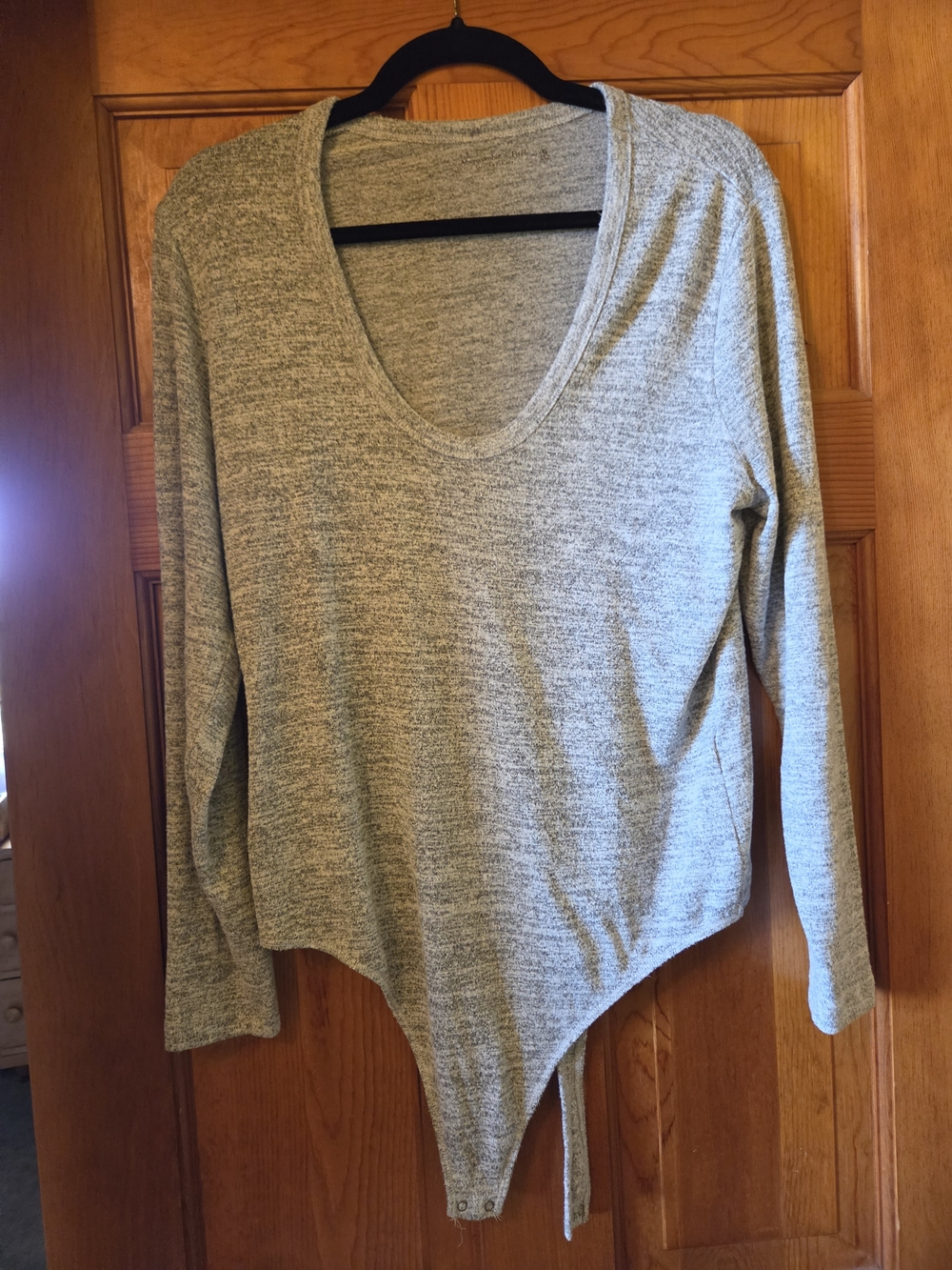 Abercrombie & Fitch Gray V-neck Long-Sleeve Bodysuit